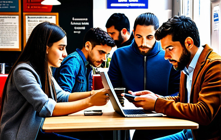 Digital Spanish Evolution**

"A diverse group of young adults in modern, modest clothing, using smartphones and laptops with Spanish text on the screens, in a bustling Madrid cafe, fully clothed, appropriate attire, safe for work, perfect anatomy, natural proportions, professional, digital illustration, vibrant colors, showing the blending of traditional and digital language."

**