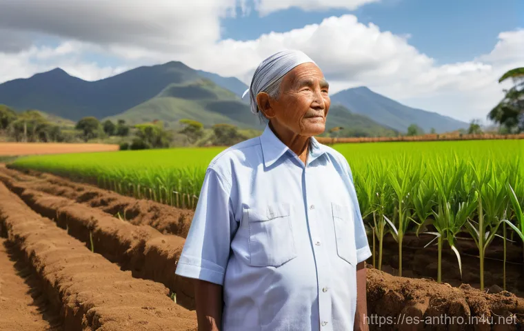 비서구 사회 연구 - **Prompt:** A wise Indigenous elder, with a kind and serene expression, stands in a vibrant, terrace...