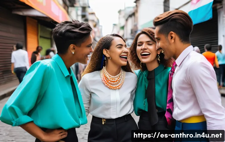문화와 성 - A vibrant group of young adults, diverse in ethnicity and gender expression, confidently showcasing ...
