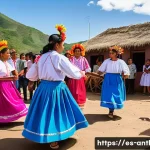 Home 22 문화인류학과 사회과학 - A vibrant traditional festival scene in a rural Latin American village, featuring people wearing col...