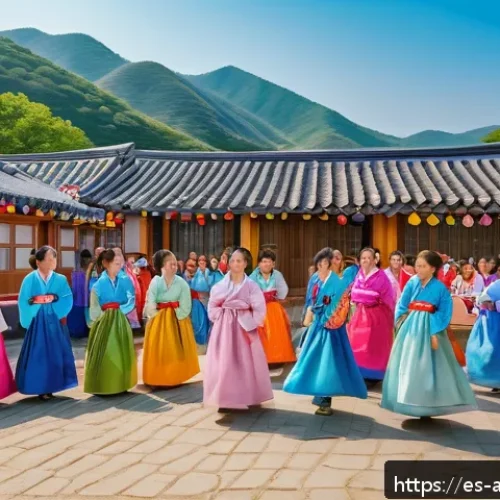 Home 32 문화인류학 연구 방법 - A vibrant scene of a Korean traditional village during a local festival, showing community members o...