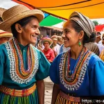 Home 23 문화자원의 활용 - A vibrant traditional festival scene in a small Latin American town during daytime, featuring multig...